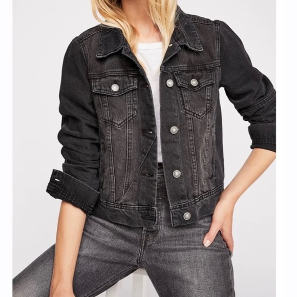 Sold *** Free People Rumors Distressed Black Denim Jean Jacket
